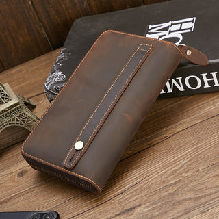 New Retro Hand Multifunctional Zipper Men's Leather Wallet - Phosgene