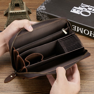 New Retro Hand Multifunctional Zipper Men's Leather Wallet - Phosgene