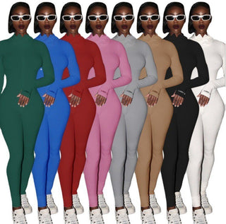 Women's Zipper Stretch Turtleneck And Embroidered Slim Fit Fitness Jumpsuit Yoga Suit - Phosgene