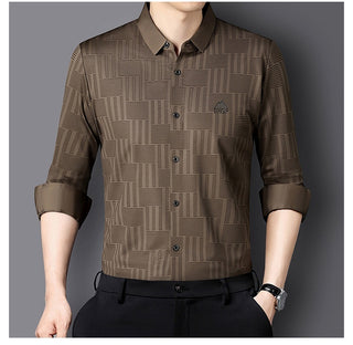 Autumn New Seamless Long-sleeved Men's Business Fashion Middle-aged Casual Shirt Phosgene