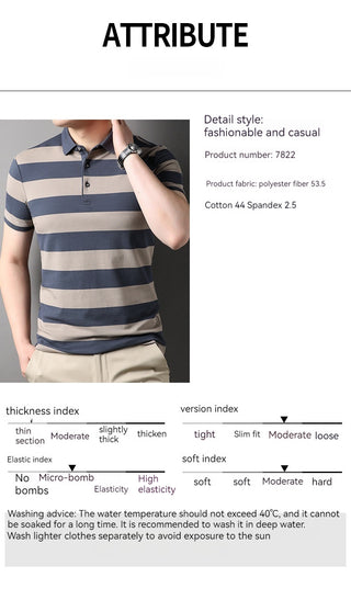 Men's Polo Shirt Short-sleeved Lapel T-shirt 2024 Striped Business Casual Lead Basic All-matching Phosgene