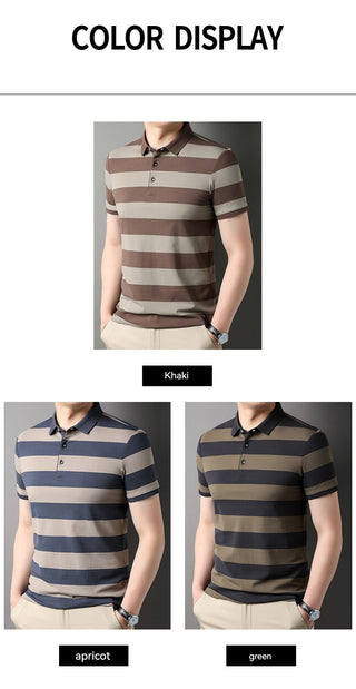 Men's Polo Shirt Short-sleeved Lapel T-shirt 2024 Striped Business Casual Lead Basic All-matching Phosgene