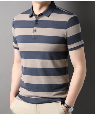 Men's Polo Shirt Short-sleeved Lapel T-shirt 2024 Striped Business Casual Lead Basic All-matching Phosgene