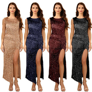 European And American Women's Clothing Pure Color Sequins Dress - Phosgene