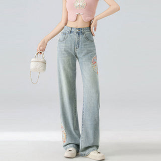 High Waist Straight Niche Design Embroidered Mopping Wide Leg Trousers Phosgene