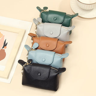 Women's Soft Genuine Leather Handbag Type Solid Color Simple Zipper Short Coin Purse Phosgene