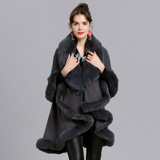 Fur Shawl And Fur Collar Knitted Cardigan Shawl Cloak - Phosgene