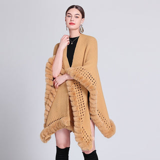 Solid Color Knitted Cape And Shawl Sweater Coat - Phosgene