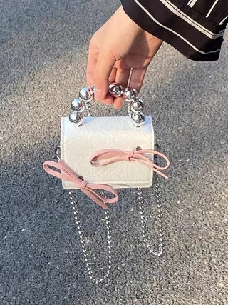 Textured Cute Bow Mini Chain Handbag Phosgene