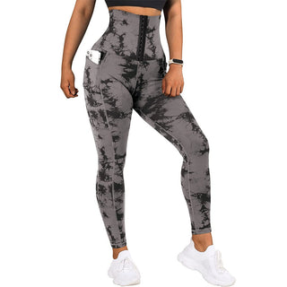 Women's Yoga Sports Patchwork Pocket Tie-dye Leggings - Phosgene