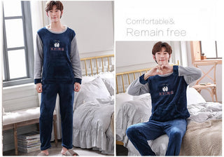 Coral Velvet Thickened Plus Velvet Cartoon Men's Pajamas - Phosgene