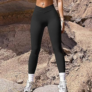 Rib High Waist Cross Sports Bottoming Casual Trousers Phosgene