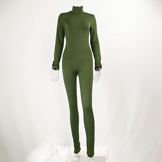 Autumn And Winter Solid Color Tight Long Sleeve Fleece-lined Yoga Jumpsuit - Phosgene