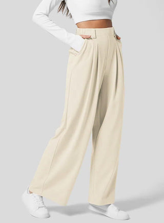 Women's Wide Leg Pants Elastic High Waist Waffle Knit Casual - Phosgene