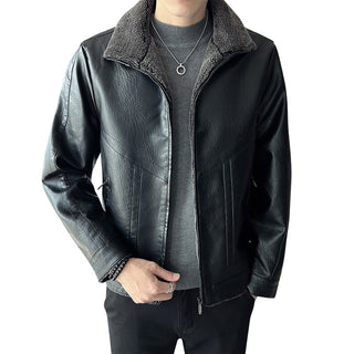 Hong Kong Style Velvet Padded Plus Size Men's Leather Jackets - Phosgene