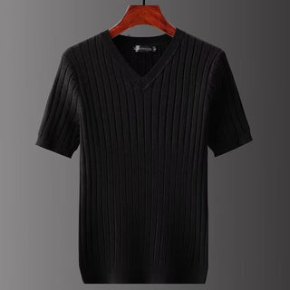 Men's Short-sleeved V-neck Knitted T-shirt Phosgene