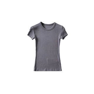 Basic Style Round Neck Tight Stretch Solid Color Short Sleeve T-shirt Top - Phosgene