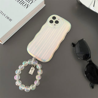 Laser Wave Silicone Phone Case Gradient Laser Stripes Bracelet Case For IPhone 14 13 12 11 Pro Max Plus Bead Chain - Phosgene