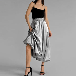 Fashion Silver Bud Skirt European And American Design High Waist A- Line Skirt - Phosgene