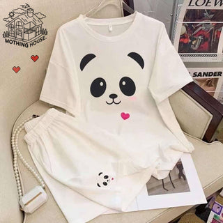 Cartoon Cute Loose Round Neck Pullover Double Short Leisure Sports Suit Phosgene