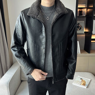 Hong Kong Style Velvet Padded Plus Size Men's Leather Jackets - Phosgene