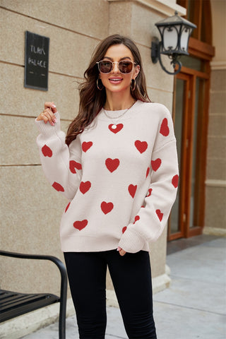 New Valentine's Day Heart Round Neck Plus Size Loose Women's Knit Sweater - Phosgene