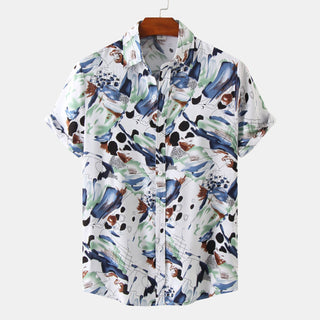 Men's Lapel Short Sleeve Floral Shirt Phosgene