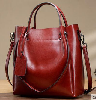 Women's Fashion Simple Portable Oil Wax Cattle Leather Bag - Phosgene