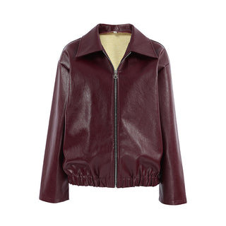 Retro Biker's Style Wine Red European And American Handsome Matte Leather Jacket Coat - Phosgene