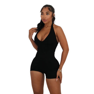 Deep V-neck Backless High Waist Tight Jumpsuit - Phosgene