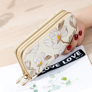 Long Double Zipper Flower Large-capacity Wallet Phosgene