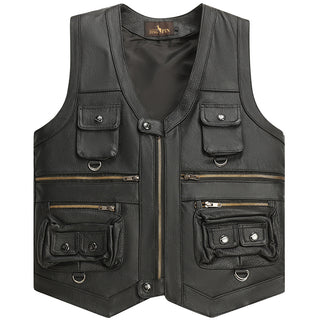 Genuine Leather Vest Man First Layer Cowhide Motorcycle Clothing - Phosgene