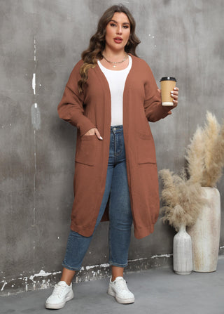 European And American Large Size Loose Mid-length Woven Sweater Double Pocket Lantern Sleeve Coat - Phosgene