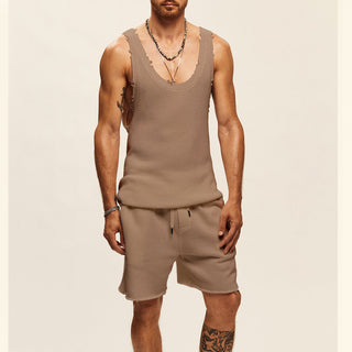 Men's Two-piece Knitted Sleeveless Tank Top Shorts Phosgene