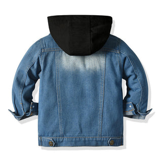 Children's Fake Two-piece Denim Jacket, Children's Hooded Fashion Casual Top - Phosgene