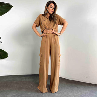 European And American Summer Fashion Casual Suit Women's Short-sleeved Overalls Two-piece Set - Phosgene