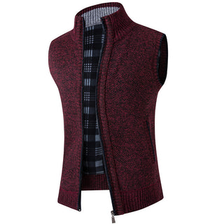 Autumn And Winter Cardigan Sweater Vest Man Stand Collar Fleece-lined Thickened Coat - Phosgene