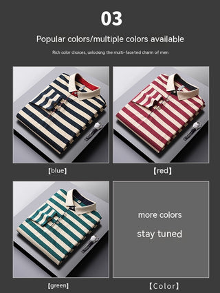 Men's Long-sleeved T-shirt Striped Tb Cotton Lapel Phosgene