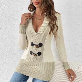 Sexy Slim-fit V-neck Sweater Mid-length Twisted Pullover Sweater - Phosgene