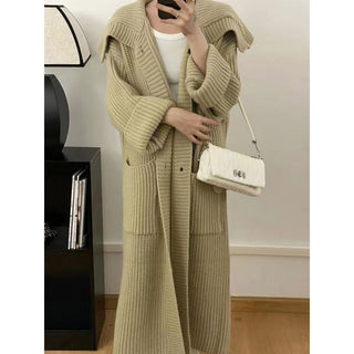 Women Autumn And Winter Loose Plus Size Lazy Long Thick New Foreign Trade Knitted Cardigan - Phosgene