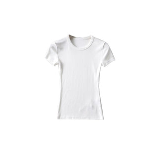 Basic Style Round Neck Tight Stretch Solid Color Short Sleeve T-shirt Top - Phosgene