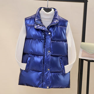 Women's Stand Collar Versatile Shiny Down Cotton Vest - Phosgene