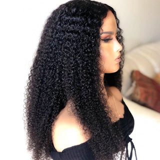 Density Long Kinky Curly Wig Lace Front Human Hair Fluffy - Phosgene