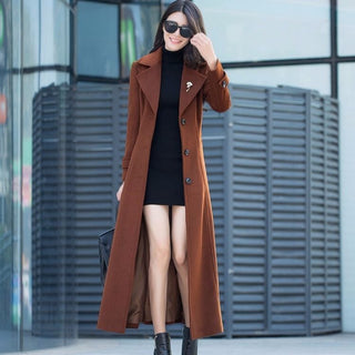 Thick Wool Slim-fit Hepburn Style Ultralong Overknee Overcoat For Women - Phosgene