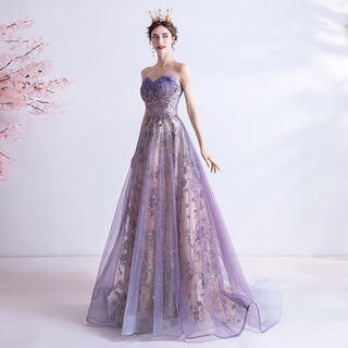 Strapless Purple Sequin Starry Dress Wedding Dress - Phosgene