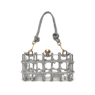 French Sweet Shiny Rhinestone Banquet Small Square Bag Phosgene