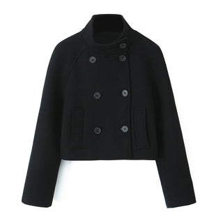 Decorative Stand Collar Wool Short Coat - Phosgene