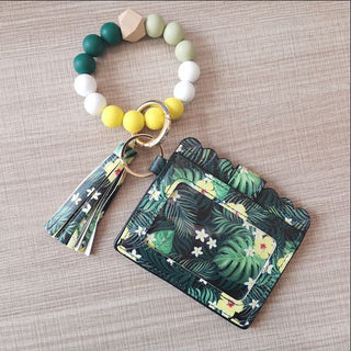 Fashion Beaded Bracelet Girls Small Wallet Lemon Printing Card Holder Silicone Beads Bracelet Keychain Credit Phosgene