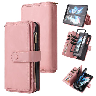 Z Fold 4 Mobile Phone Leather Case Multifunctional Zipper Wallet Case - Phosgene