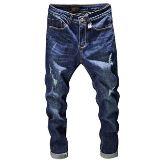 Cross-border Stretch Jeans Men's Ripped Casual Slim Fit Skinny Denim Pants Phosgene